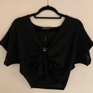 Pretty Little Thing Front Tie Black Top